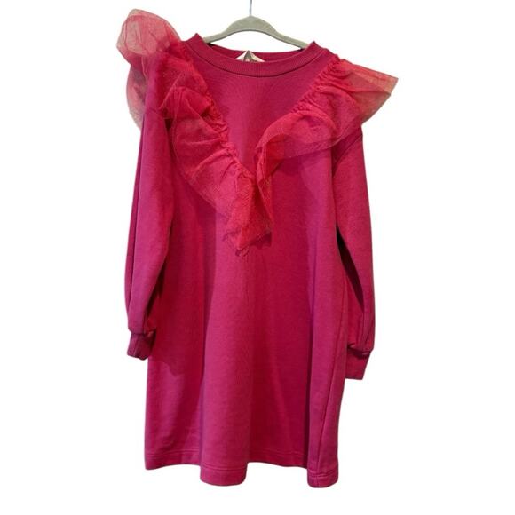 H&M Girls Pink Tulle Ruffle Sweatshirt Dress 6x - Picture 1 of 10